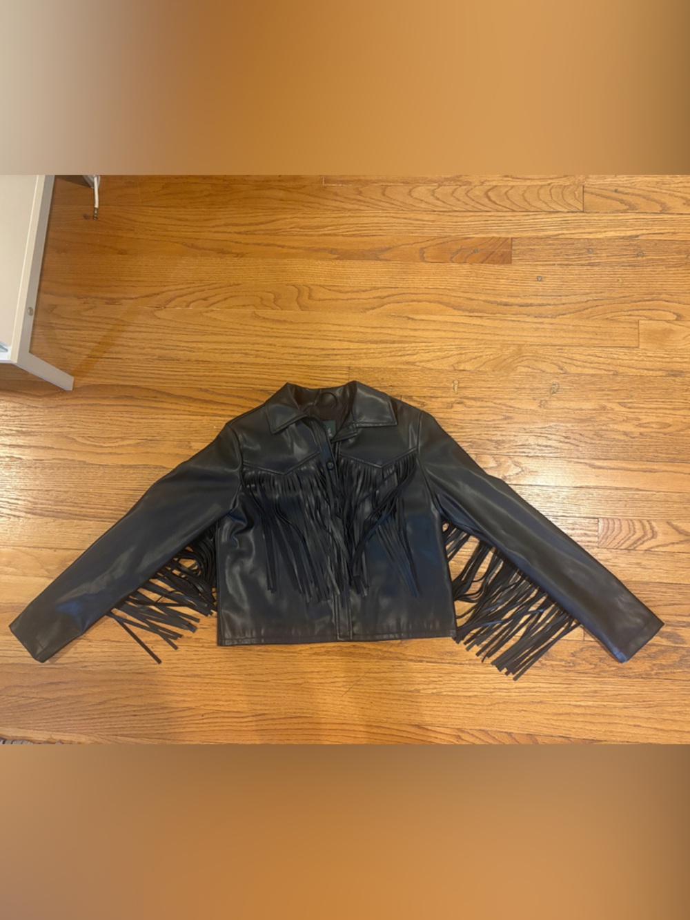 Fringed Wild Fable  Black Faux Leather Jacket - Women